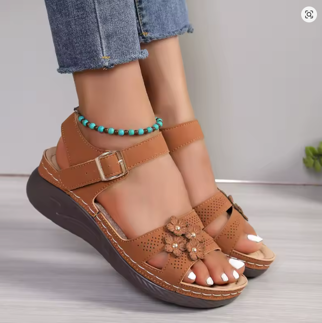Women's Floral Cutout Platform Wedge Sandals