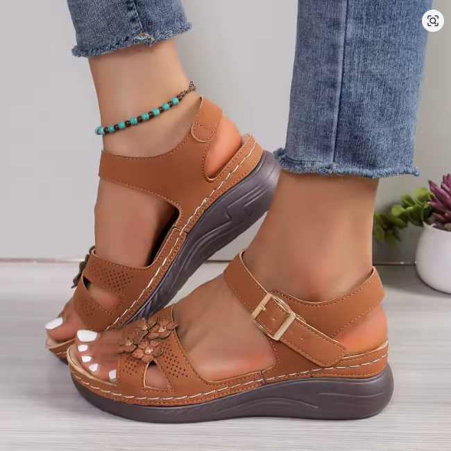 Women's Floral Cutout Platform Wedge Sandals