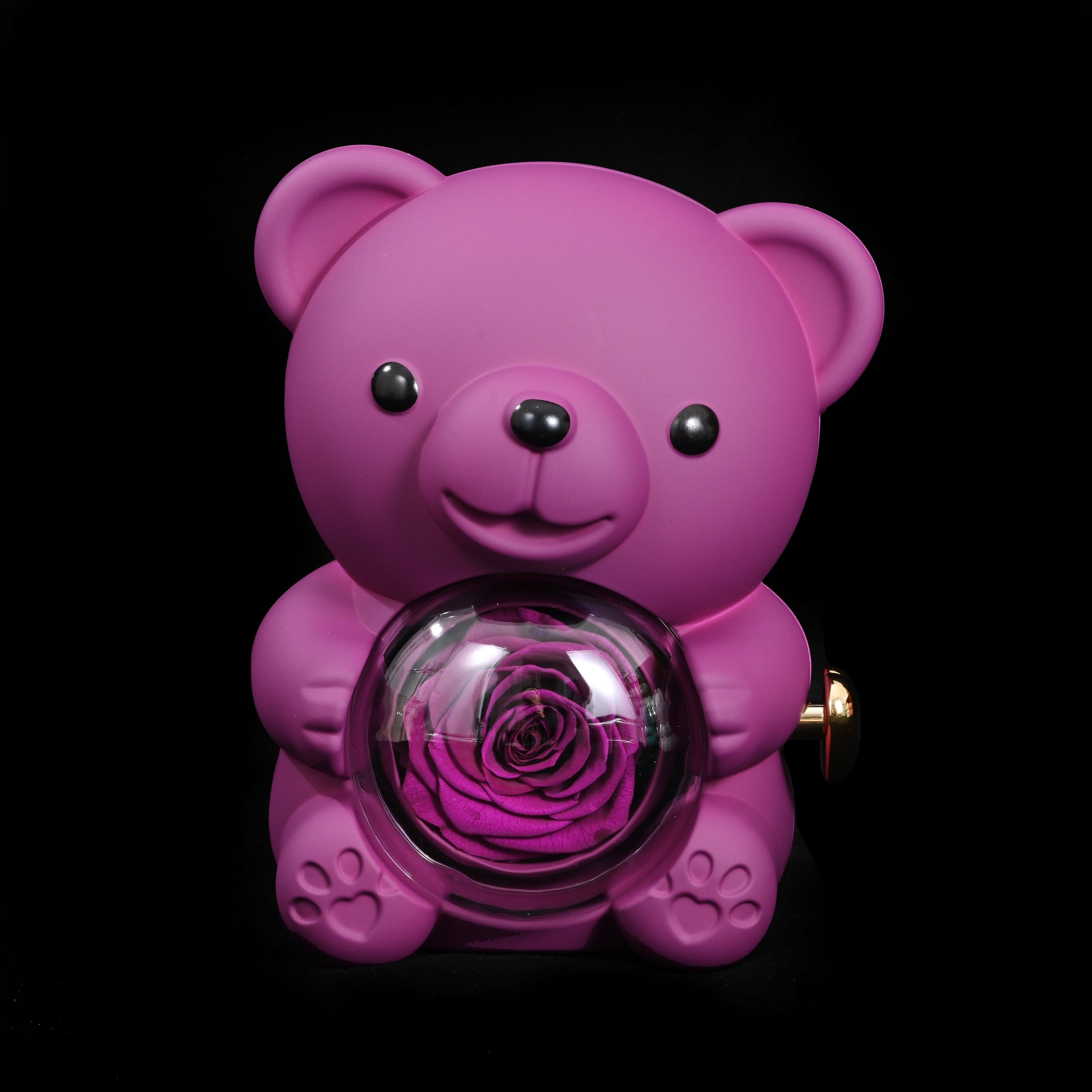 Ourson Avec Rose Éternelle - Collier Gravé