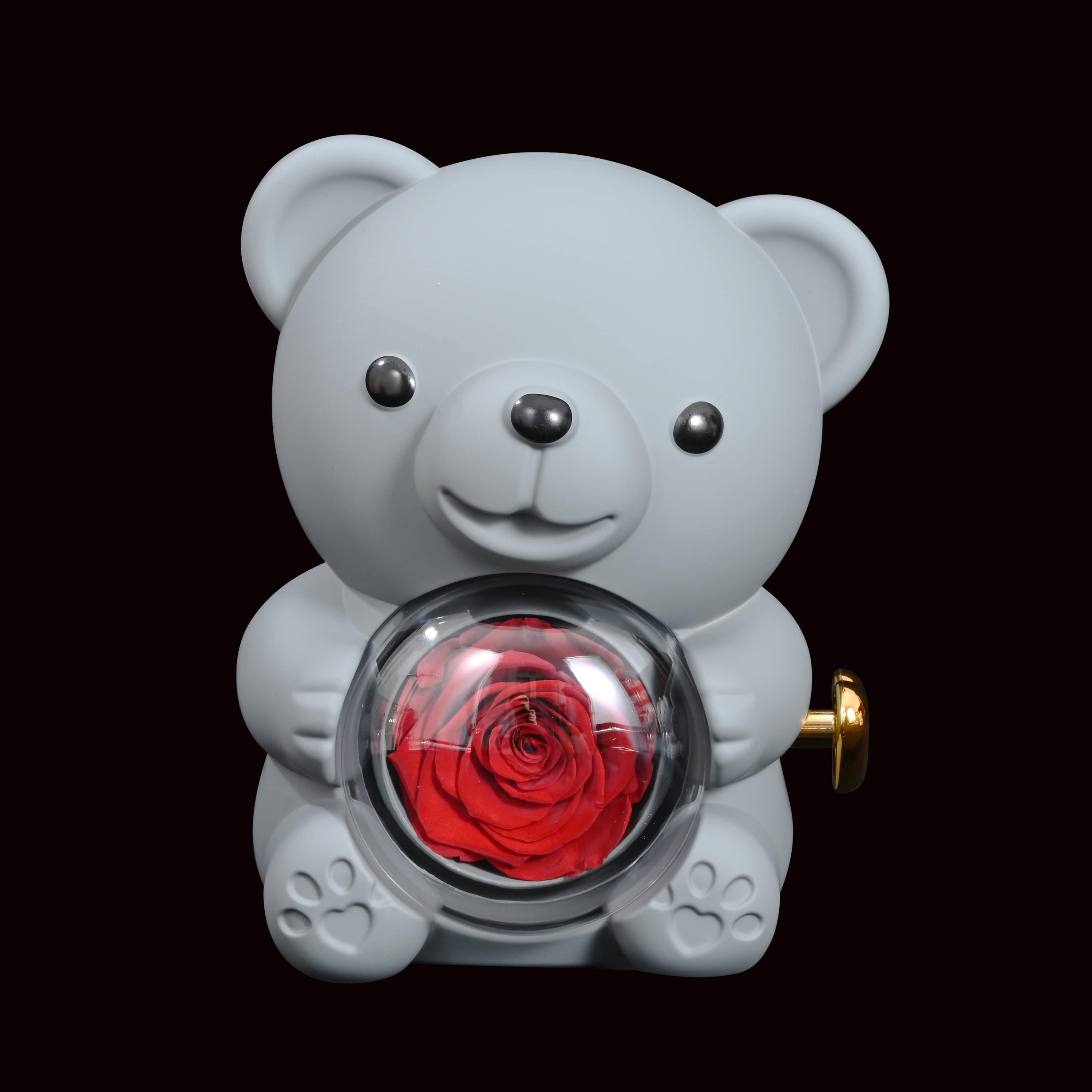 Ourson Avec Rose Éternelle - Collier Gravé