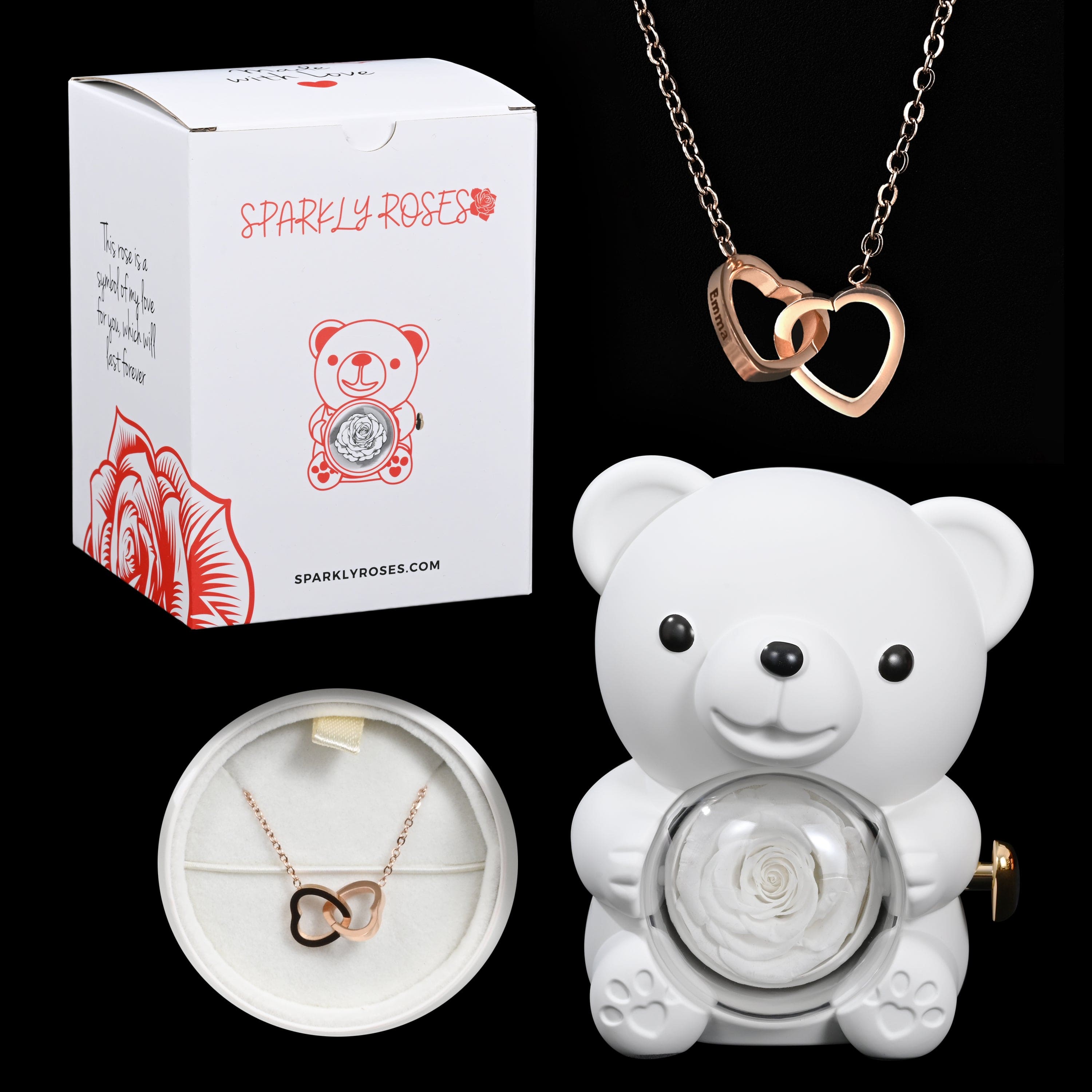 Ourson Avec Rose Éternelle - Collier Gravé